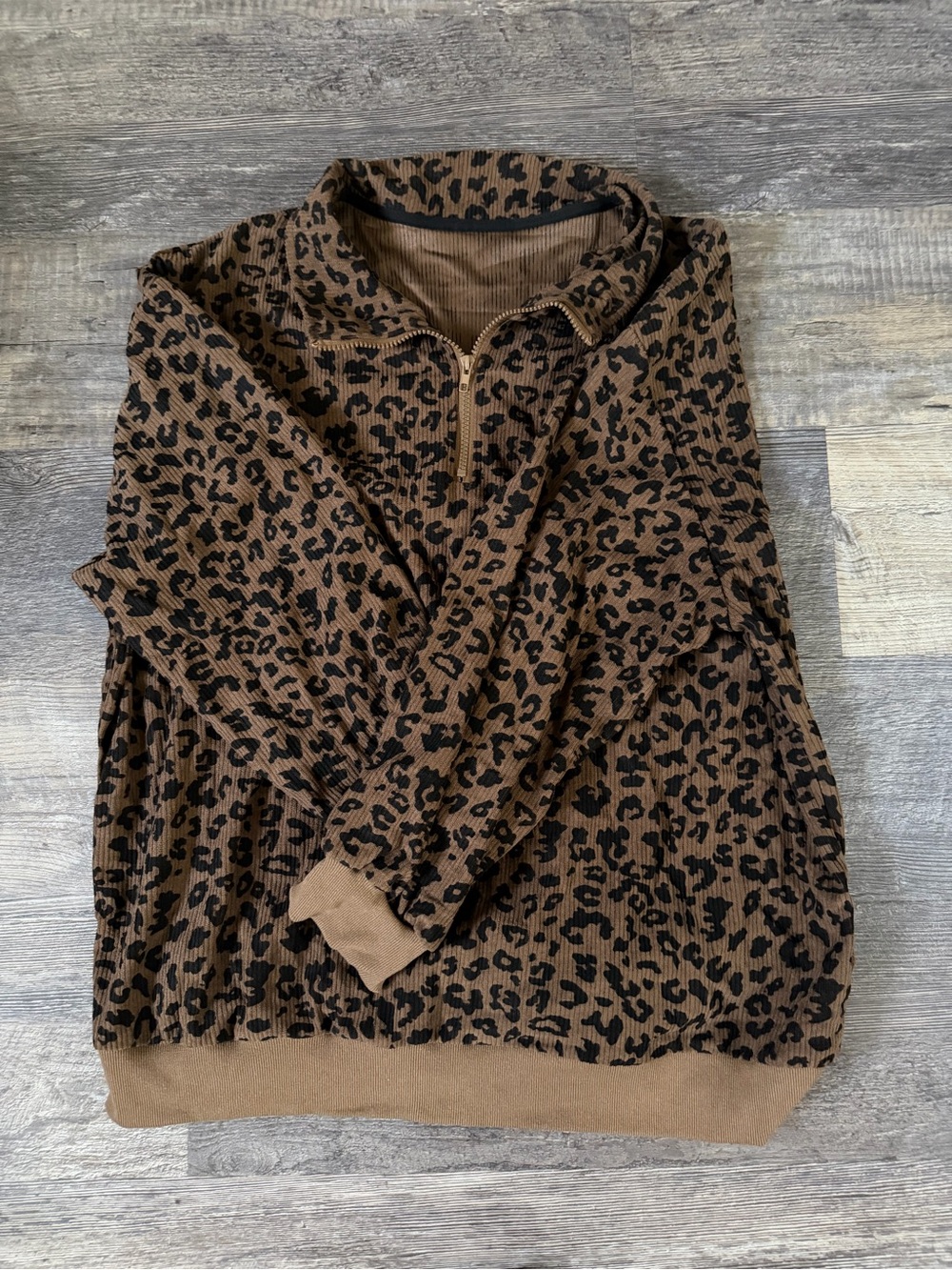 Women’s Brown Leopard Print Quarter-Zip Sweater